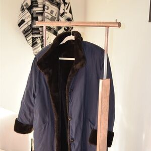Women's Navy Blue reversible Coat with Faux Fur